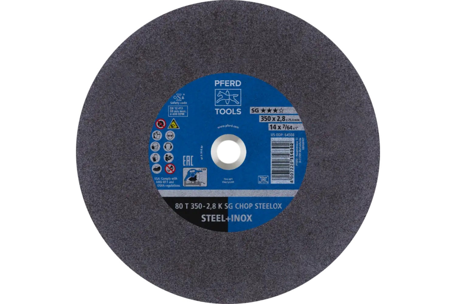 Picture of Pferd Large Diameter Cut-Off Wheel 14" X 7/64 X 1, Sg Chop Steelox, K, Aluminum Oxide